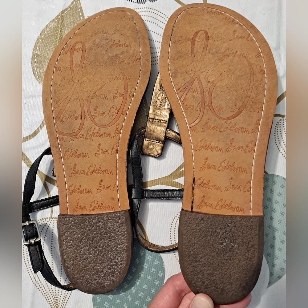 Sam Edelman Brown Leather Sandals with Turquoise Bead Accents - Picture 4 of 6